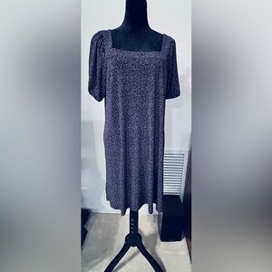 LOFT Navy Blue and White Dotted Dress